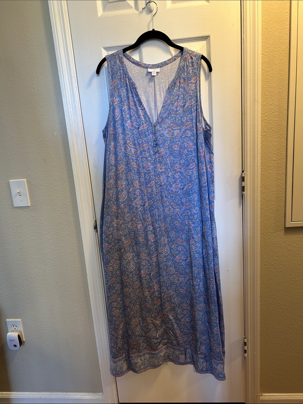 J. Jill Blue Paisley V‑Neck Sleeveless Maxi Dress